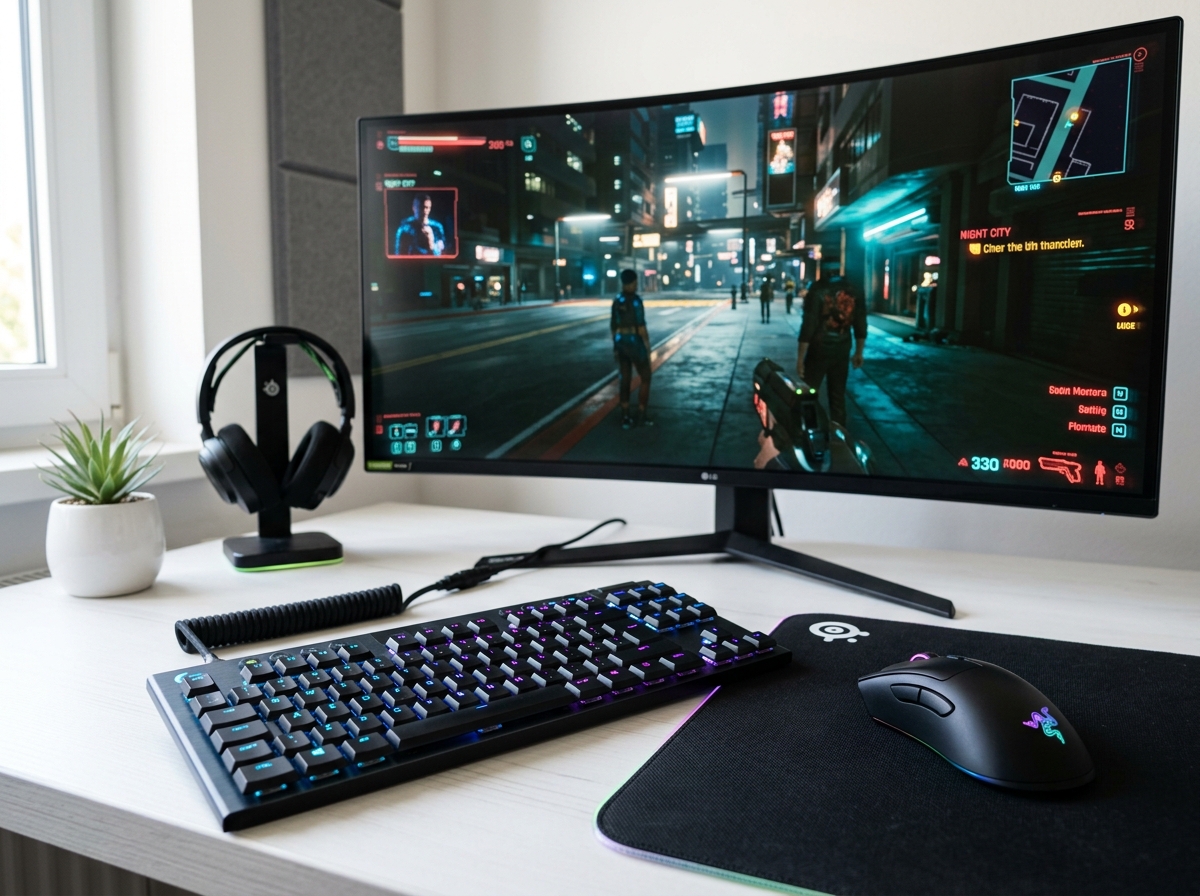 Close-up of a premium gaming setup at PixelZone